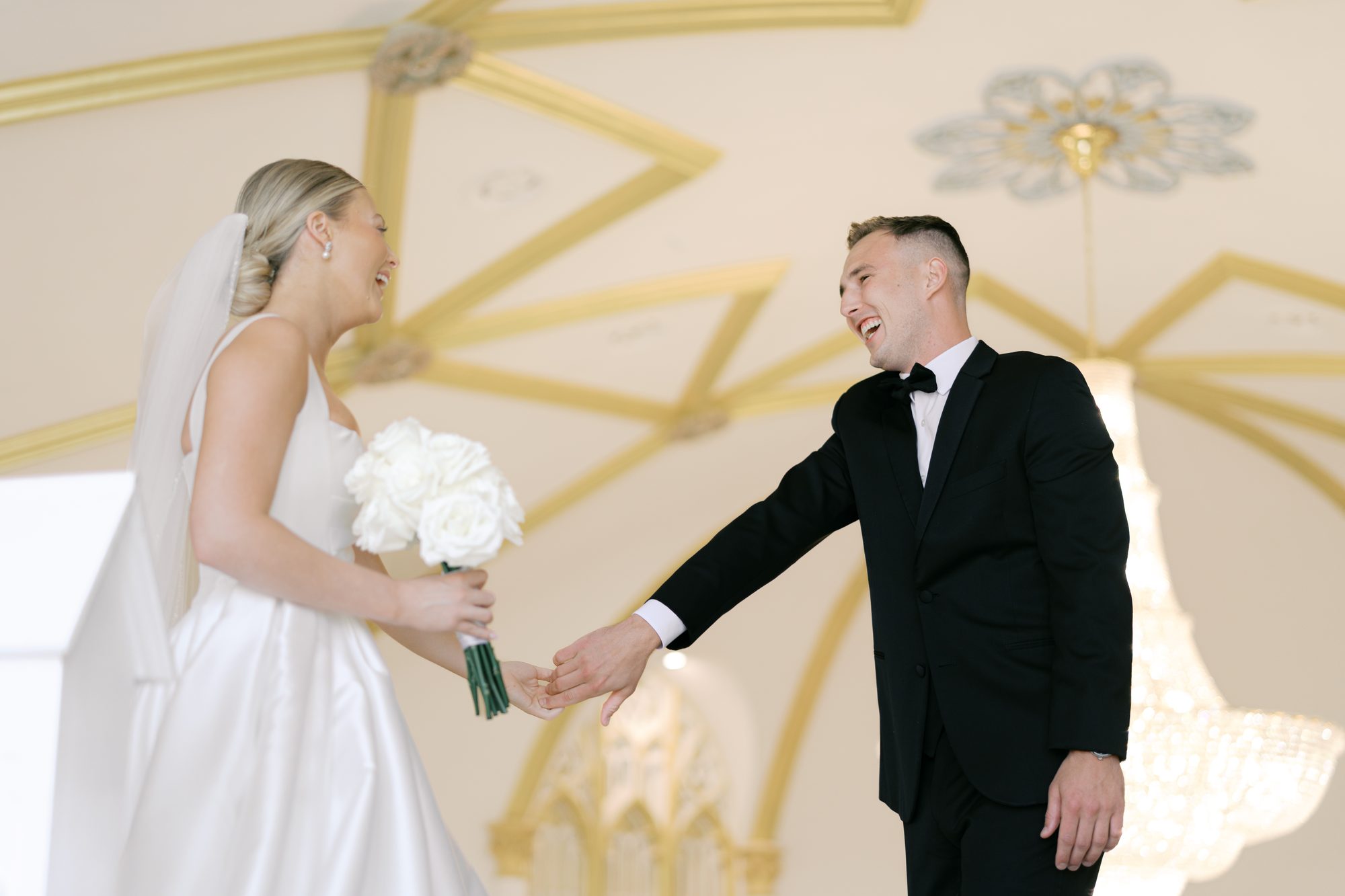 Couple's first look on the Melrose Abbey staircase